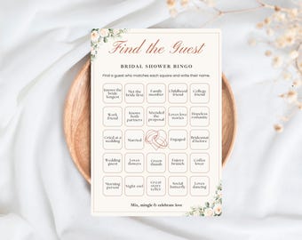 Bingo imprimible para despedida de soltera, juego de fiesta floral bohemio, bingo para despedida de soltera, juego para romper el hielo en la despedida de soltera, bingo para bodas
