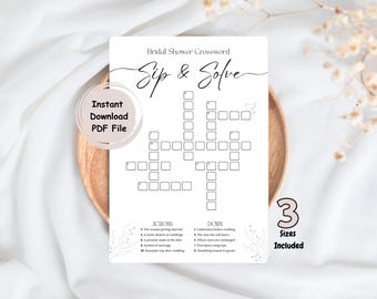 Crucigrama de boda imprimible, juegos de mesa para bodas, crucigrama de despedida de soltera, imprescindibles para bodas, descarga digital