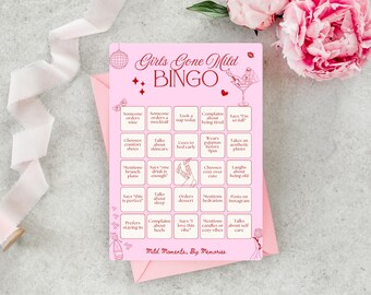 Juego de bingo "Girls Gone Mild", bingo imprimible para despedidas de soltera, juegos para la noche de chicas, bingo para despedidas de soltera, juegos para pijamadas, pijamas para damas de honor