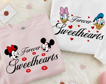 Koszulka dla pary Disney, bluza dla pary Myszki Miki i Minnie, koszulka Forever Sweethearts, koszulka z haftem dla pary, prezent na Walentynki