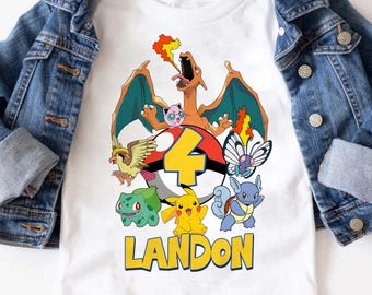 Custom Poke Family Birthday Shirt, Personalized Pika Birthday Tee, Kids Gift Shirt, Birthday Shirt Shop