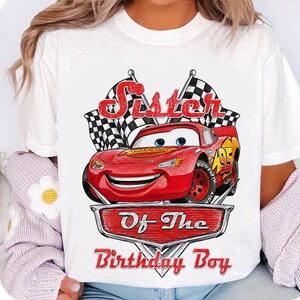 Camiseta de cumpleaños de Rayo McQueen en acuarela, camiseta de auto para niño, camiseta de cumpleaños familiar de Disney, camiseta de cumpleaños de Rayo McQueen de Pixar para niña. imagen 5