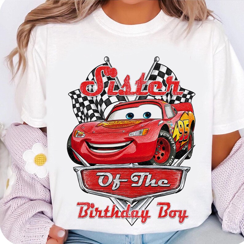 Camiseta de cumpleaños de Rayo McQueen en acuarela, camiseta de auto para niño, camiseta de cumpleaños familiar de Disney, camiseta de cumpleaños de Rayo McQueen de Pixar para niña. imagen 5