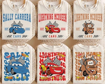 Camiseta de Cars de Disney, camiseta de Rayo McQueen de Pixar, camiseta de Mater y Sally Carrera, atuendo para viaje familiar de Disney