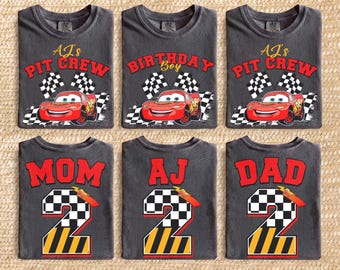Maglietta di compleanno Disney Cars, maglietta per il compleanno di Saetta McQueen, felpa coordinata per la famiglia Pixar Pit Crew, regalo di compleanno a tema auto da corsa