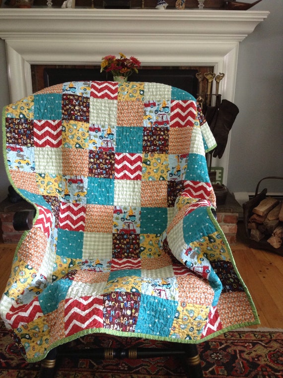 Happy patchwork baby crib or toddler quilt