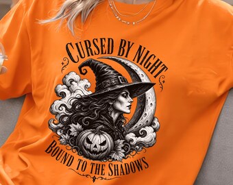 Cursed By Night Shirt, Gothic Witch Halloween Tee, Dark Academia Shirt, Spooky Season Gift, Vintage Witch Graphic, Gothic Apparel