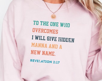 Retro Christian Sweatshirt, Bible Verse Revelation 2:17 Pullover, Hidden Manna New Name Crewneck, Faith Sweater,Religious Gift For Believers