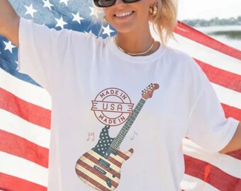 Guitar Shirts , American Flag Music Tee, Made In USA Patriotic Guitar, Freedom T-Shirt, Veteran American Pride Gift