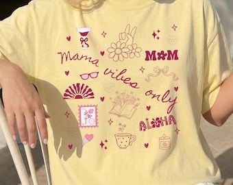 Mama Vibes Only Shirt,  Coquette Aesthetic Tee, Trendy Mom Icons Tshirt, Pink Mama Graphic Top, Mother's Day Gift for Mom