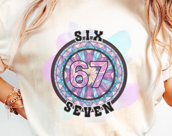 Stained Glass 67 Shirt, Retro Number 67 Tee, Colorful Art T-Shirt, Six Seven Tshirt, Artistic Geometric Design, Unique Gift For Her Or Him