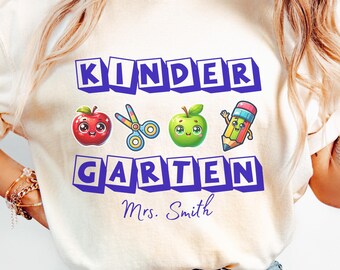 Personalized Kindergarten Teacher Shirt, Custom Teacher Name Tee, Kindergarten Squad Shirt, Back To School Gift, Teacher Team Tee