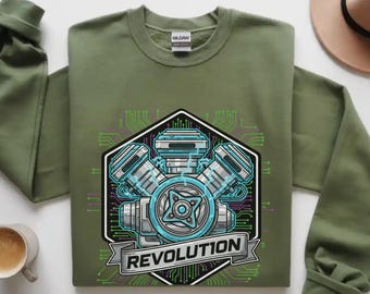 Revolution Engine Shirt, Tech Engine Graphic Tee For Men, Futuristic Motor Cyber Style Shirt, Automotive Gift For Him