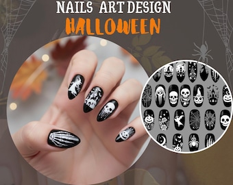 Lot de modèles de nail art effrayants | Stickers ongles visage d'horreur | Feuilles d'entraînement effrayantes | Création d'ongles bricolage Halloween | Stickers ongles effrayants