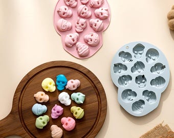 12-Cavity Halloween Skulls Silicone Mold | Candy, Chocolate, Fondant, Resin, Soap, Wax Melt