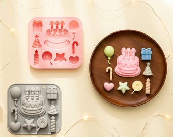 Birthday Cake Silicone Mold | Balloon, Gift, Candle, Lollipop Shapes | Candy, Resin, Wax Making