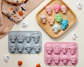 8-Cavity Halloween Skulls Silicone Mold | Candy, Chocolate, Fondant, Resin, Soap, Wax Melt