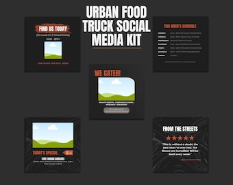 Food Truck Social Media Kit, Catering Canva Templates, Edgy Instagram Template, Urban Menu Promo