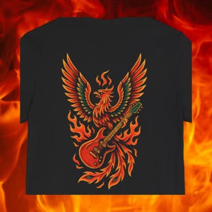 Mythical Phoenix Shirt, Epic Fantasy Band Tee, Guitarist Gift, Dungeons and Dragons, Classic Rock Art