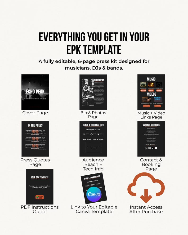 Canva EPK Template for Musicians – Editable Press Kit (PDF) image 4