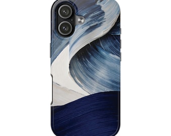 Custodia per telefono lucida con pennellate blu astratte / Design artistico a onde (non MagSafe)
