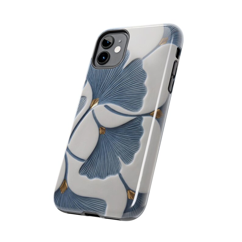 Ginkgobladsskal, blått botaniskt blommigt iPhoneskal, elegant naturinspirerat skyddande telefonskal bild 12