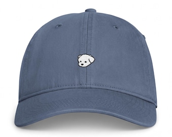 Tiny Maltese Embroidered Dad Hat, Minimalist Dog Baseball Cap, Cotton Dog Lover Gift