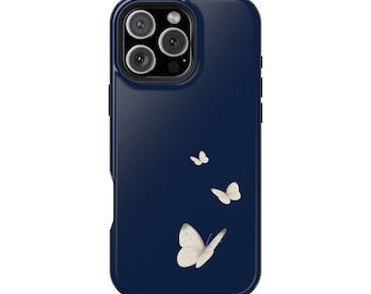 Navy White Butterfly Case, Minimal Phone Cover | Magnetic Impact-Resistant Case