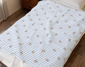 Blue Stripe Bear Blanket, Minimalist Nursery Throw