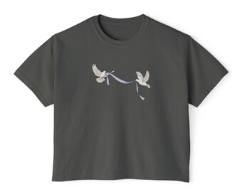 Two Doves with Ribbon Tee | Minimal Dove Illustration Shirt