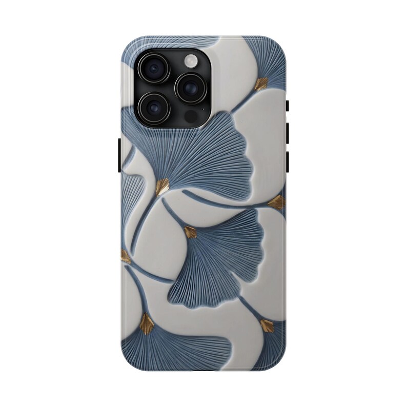 Ginkgobladsskal, blått botaniskt blommigt iPhoneskal, elegant naturinspirerat skyddande telefonskal bild 8