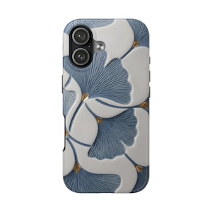 Ginkgobladsskal, blått botaniskt blommigt iPhoneskal, elegant naturinspirerat skyddande telefonskal bild 1