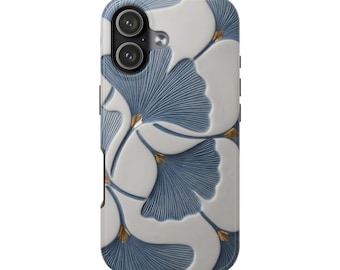 Ginkgo Leaf Phone Case, Blue Botanical Floral iPhone Case, Elegant Nature Inspired Protective Phone Cover