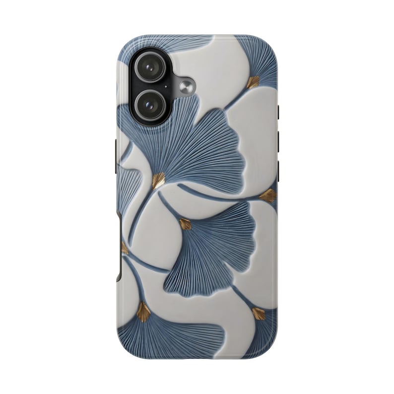 Ginkgobladsskal, blått botaniskt blommigt iPhoneskal, elegant naturinspirerat skyddande telefonskal bild 1