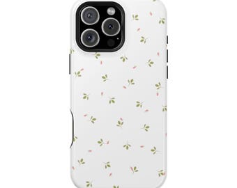 White Olive leave Case, Minimal Botanical Phone Cover| Magnetic Impact-Resistant Case