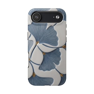 Ginkgobladsskal, blått botaniskt blommigt iPhoneskal, elegant naturinspirerat skyddande telefonskal bild 19