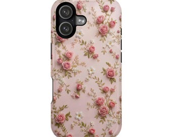 Mobilskal med vintagemotiv | Rosa och gyllene filigran, MagSafe-kompatibelt