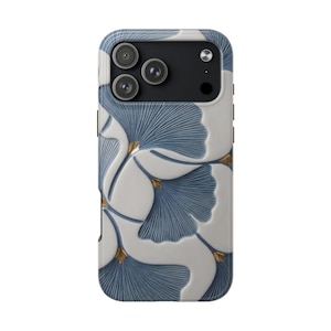 Ginkgobladsskal, blått botaniskt blommigt iPhoneskal, elegant naturinspirerat skyddande telefonskal bild 20