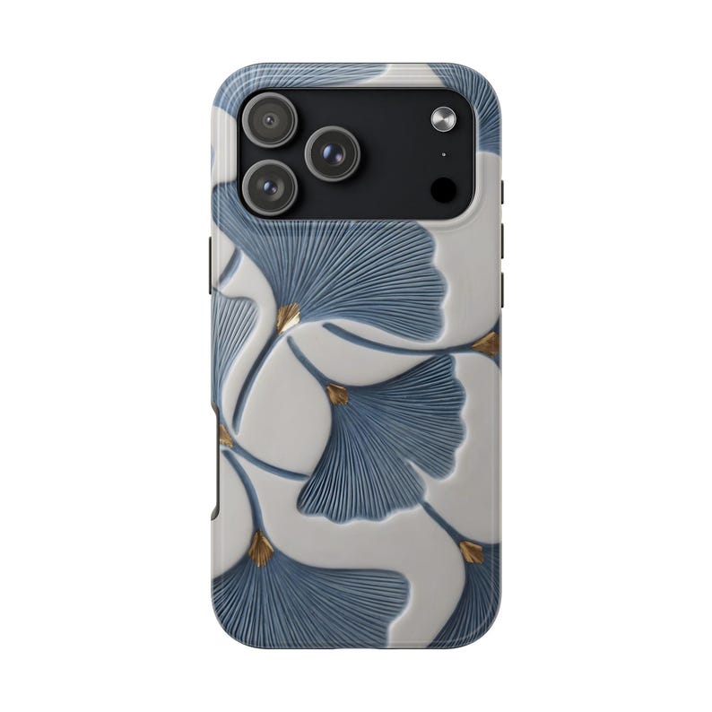 Ginkgobladsskal, blått botaniskt blommigt iPhoneskal, elegant naturinspirerat skyddande telefonskal bild 20