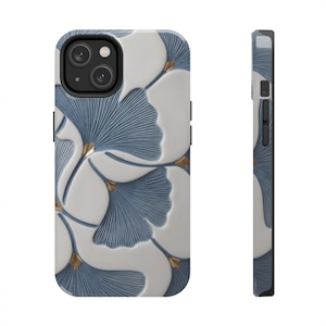 Ginkgobladsskal, blått botaniskt blommigt iPhoneskal, elegant naturinspirerat skyddande telefonskal bild 9
