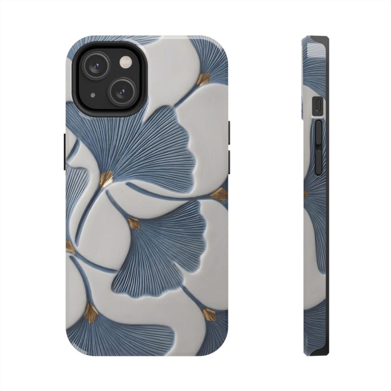 Ginkgobladsskal, blått botaniskt blommigt iPhoneskal, elegant naturinspirerat skyddande telefonskal bild 9