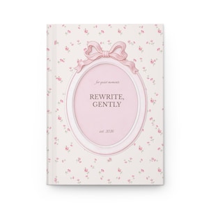Personalized Rewrite, Gently hardcover journal | floral bow frame, pastel pink notebook