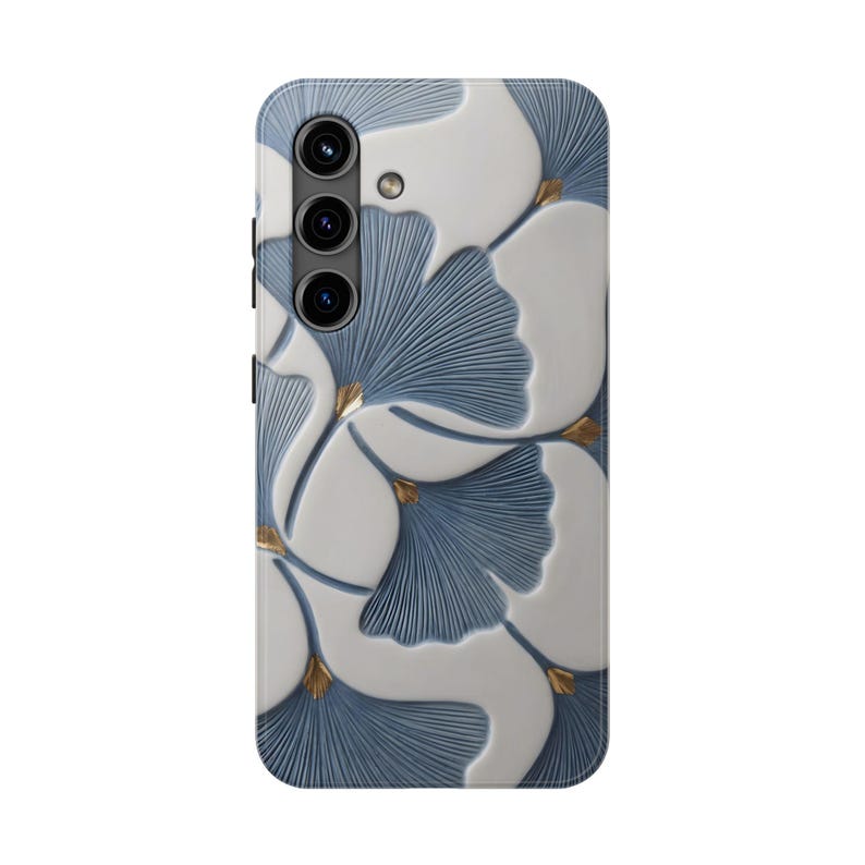 Ginkgobladsskal, blått botaniskt blommigt iPhoneskal, elegant naturinspirerat skyddande telefonskal bild 14