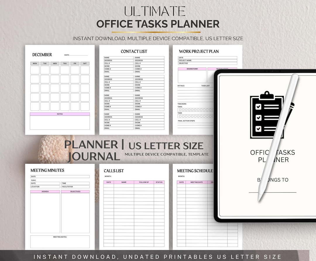 Office Tasks Planner Printable, Daily & Weekly Work Organizer