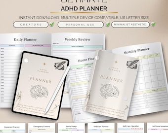 ADHD Planner for Focus and Organization, Productivity Support (PDF)