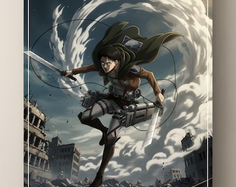Levi Ackerman, Attack on Titan Anime Poster, Manga Wall Art (PNG Digital Download)