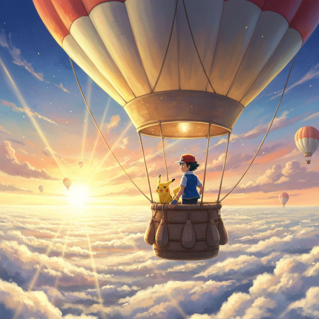 Pikachu and Ash Ketchum Balloon Ride Anime Poster – Japanese Manga Wall ...