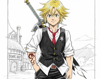 Seven Deadly Sins Anime Poster - Meliodas Pose, Wall Art | Manga Room Decor (Digital Download)