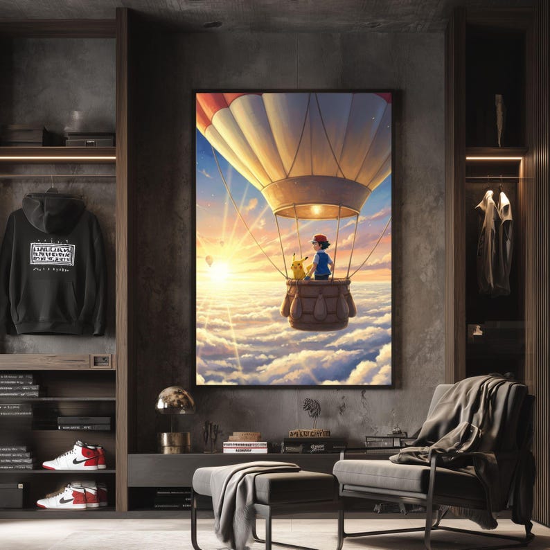 Pikachu and Ash Ketchum Balloon Ride Anime Poster – Japanese Manga Wall ...