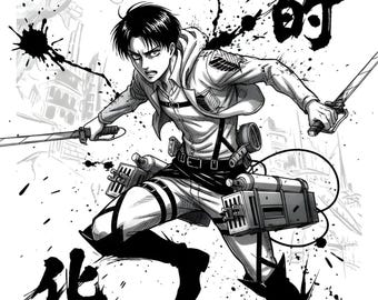 Levi Ackerman Attack on Titan Anime Poster, Manga Wall Art (PNG Digital Download)